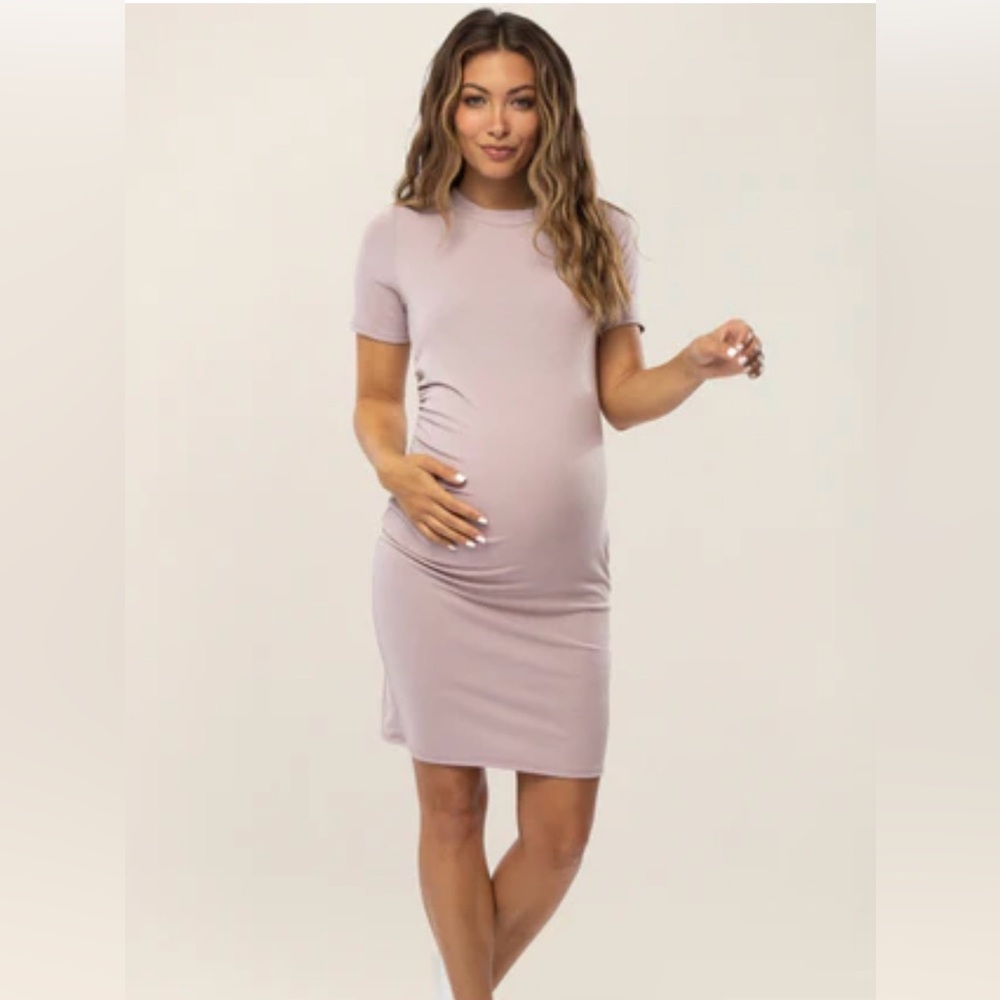 Pinkblush Maternity Short Sleeve Bodycon Dress in Light Mauve